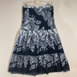 Requirements‎ Skirt Small Black/White Paisley Tiered Ruffle A-Line Romantic Midi